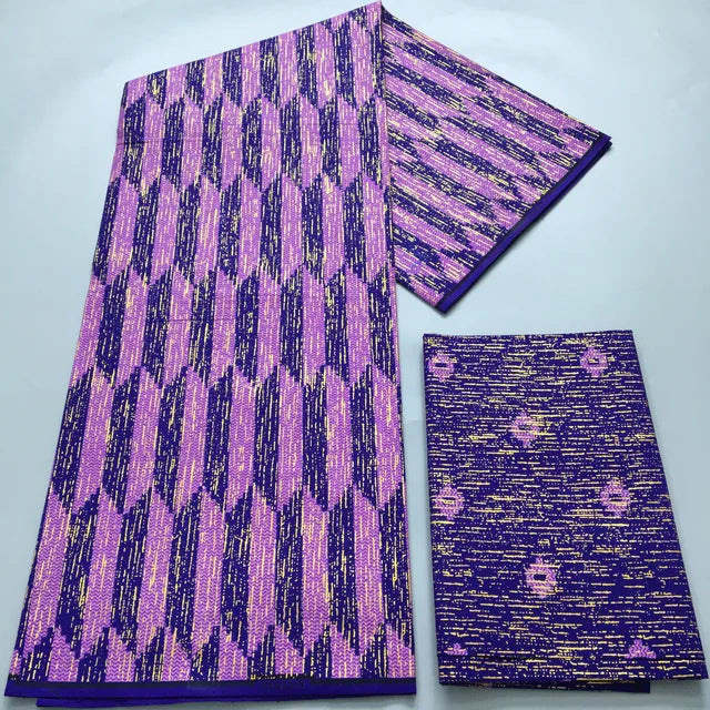 4+2Yards African Gold Fabric 100% Cotton Nigeria Ghana Pagne Soft Kente Style wax Fabric For Women Cloth Sewing Materials