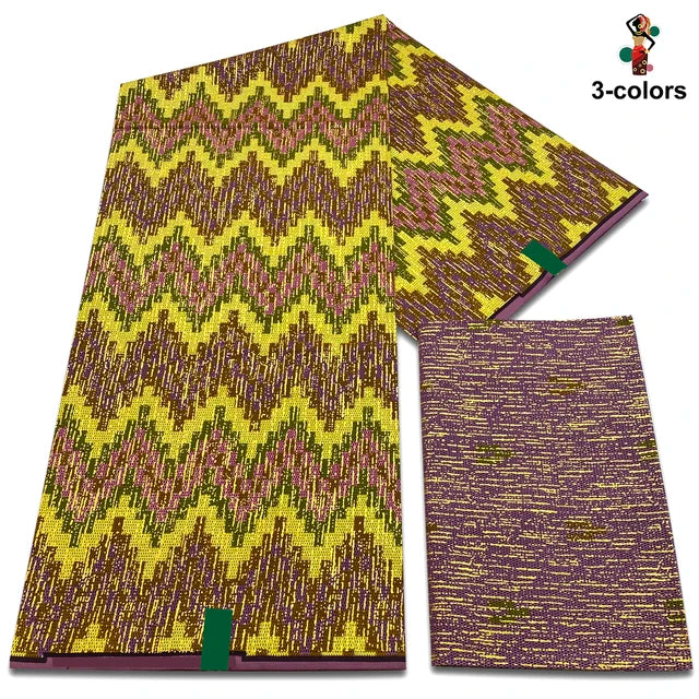 Cotton African Golden Wax Fabric Fashion  Wax Print Fabric Kente Gold Ghana Nigeria Style Pagne Sewing Material 2+4 Yards