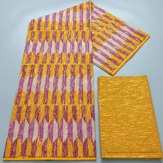 4+2Yards African Gold Fabric 100% Cotton Nigeria Ghana Pagne Soft Kente Style wax Fabric For Women Cloth Sewing Materials