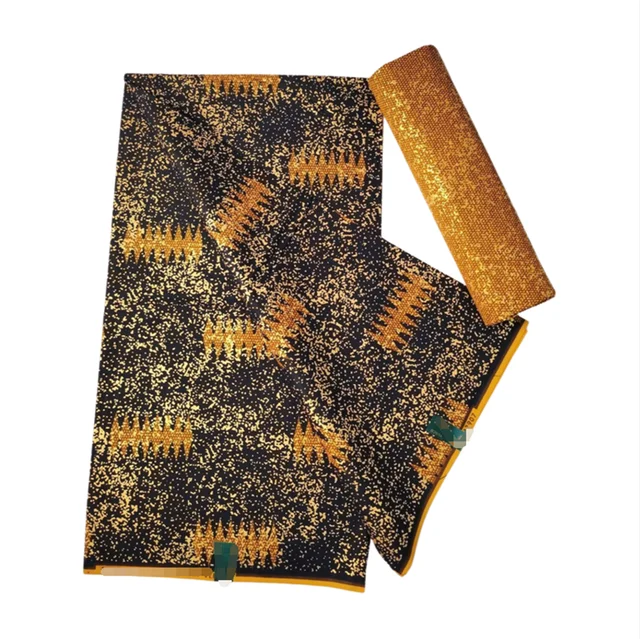 2+4 Yards Wax Fabric 100% Cotton African Real Wax Fabric Golden Print Kente  High Quality Soft Pagne Women Dresses Sewing