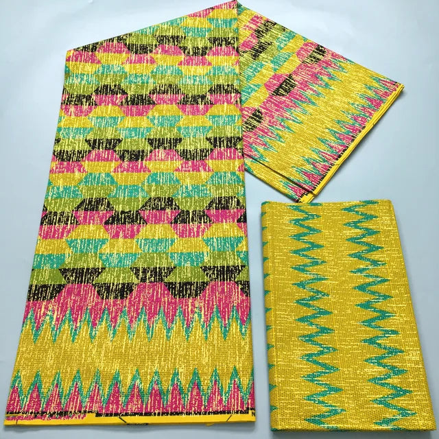 4+2Yards African Gold Fabric 100% Cotton Nigeria Ghana Pagne Soft Kente Style wax Fabric For Women Cloth Sewing Materials