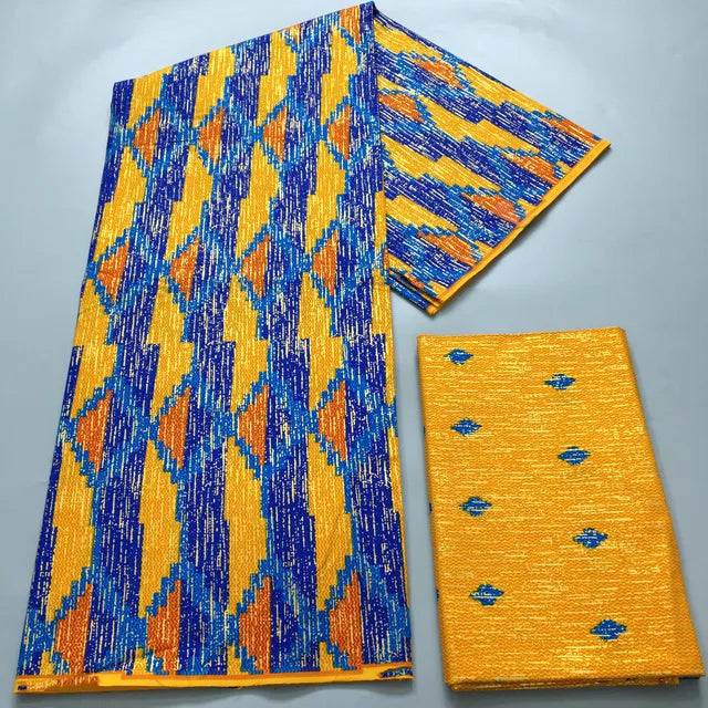 4+2Yards African Gold Fabric 100% Cotton Nigeria Ghana Pagne Soft Kente Style wax Fabric For Women Cloth Sewing Materials