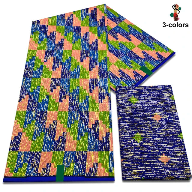 Cotton African Golden Wax Fabric Fashion  Wax Print Fabric Kente Gold Ghana Nigeria Style Pagne Sewing Material 2+4 Yards