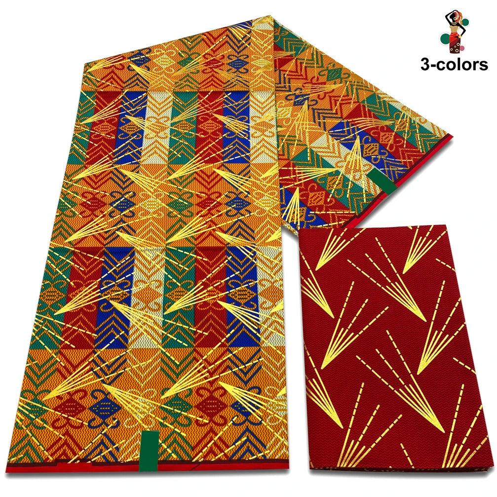 Cotton African Golden Wax Fabric Fashion  Wax Print Fabric Kente Gold Ghana Nigeria Style Pagne Sewing Material 2+4 Yards