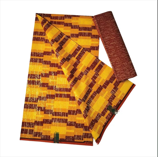 2+4 Yards Wax Fabric 100% Cotton African Real Wax Fabric Golden Print Kente  High Quality Soft Pagne Women Dresses Sewing