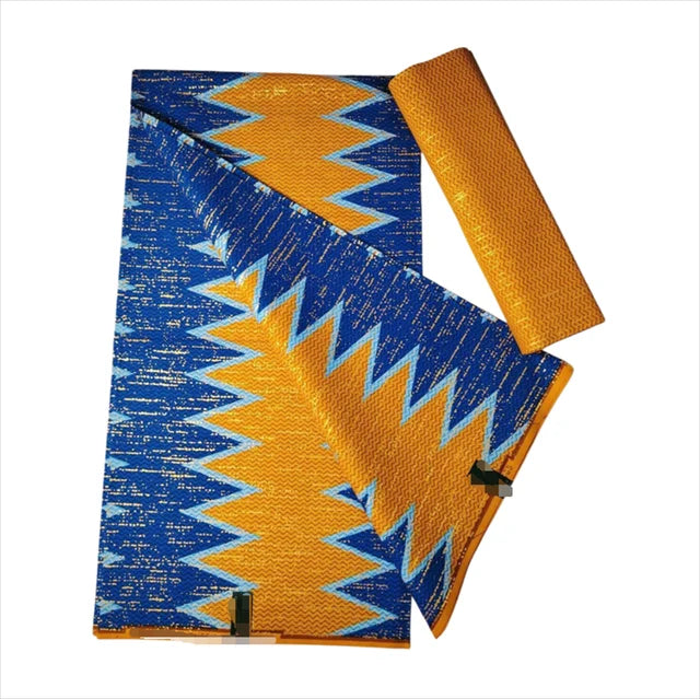 2+4 Yards Wax Fabric 100% Cotton African Real Wax Fabric Golden Print Kente  High Quality Soft Pagne Women Dresses Sewing