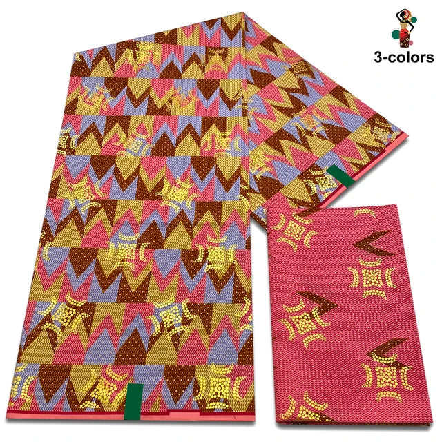 Cotton African Golden Wax Fabric Fashion  Wax Print Fabric Kente Gold Ghana Nigeria Style Pagne Sewing Material 2+4 Yards