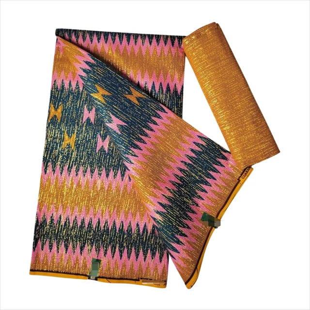 2+4 Yards Wax Fabric 100% Cotton African Real Wax Fabric Golden Print Kente  High Quality Soft Pagne Women Dresses Sewing