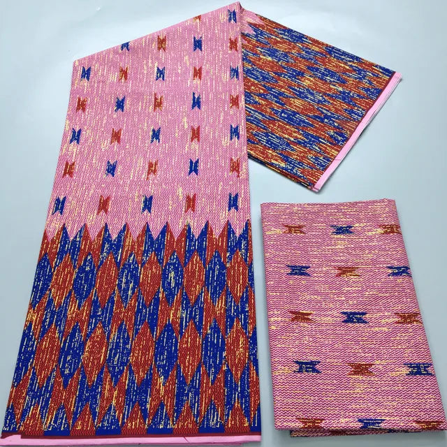 4+2Yards African Gold Fabric 100% Cotton Nigeria Ghana Pagne Soft Kente Style wax Fabric For Women Cloth Sewing Materials